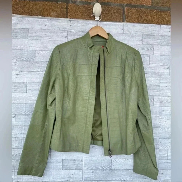 Elements by vakko olive green leather jacket large - Picture 4 of 11